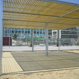 Pergola Dau in steel and wood for shade on the beach